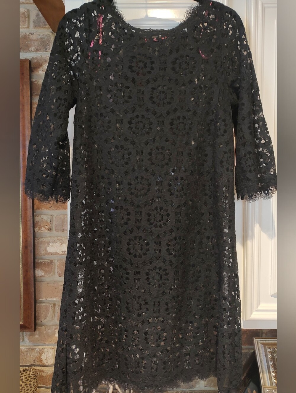 Isaac Mizrahi Black Crochet Lace Long-Sleeve Shift Dress Size 6